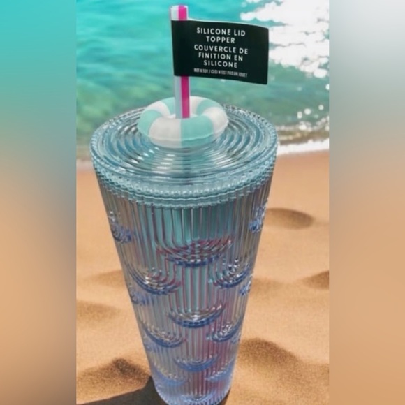 Starbucks 2025 Summer Beach Pool Floaty Straw Topper Pink Blue 24 oz Cold Cup - Picture 3 of 6